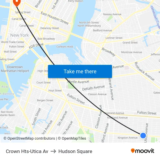 Crown Hts-Utica Av to Hudson Square map