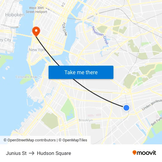 Junius St to Hudson Square map