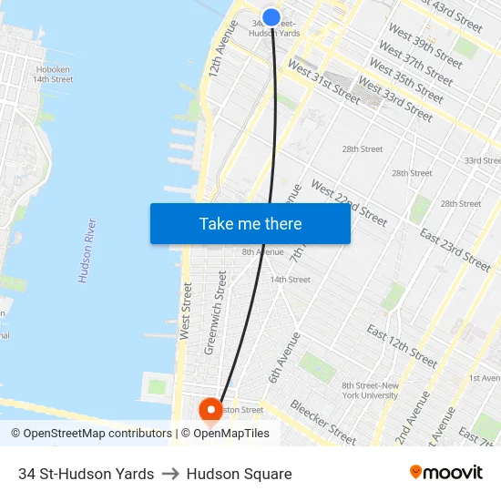 34 St-Hudson Yards to Hudson Square map