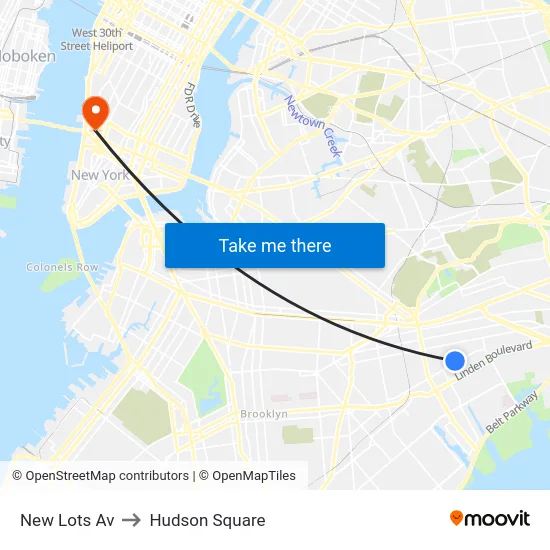 New Lots Av to Hudson Square map