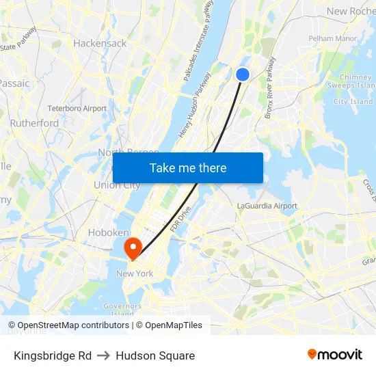 Kingsbridge Rd to Hudson Square map
