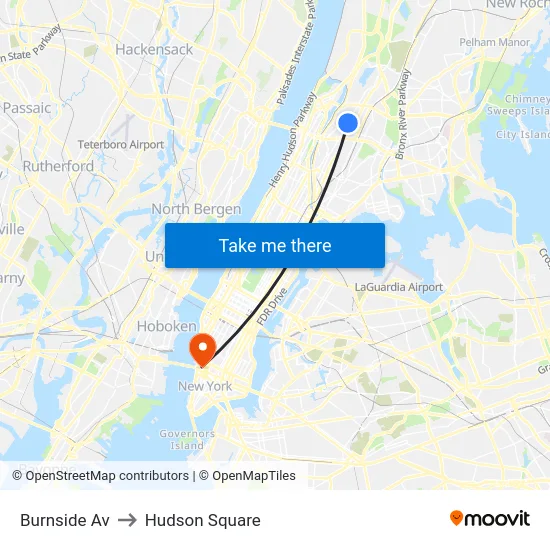 Burnside Av to Hudson Square map