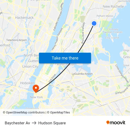Baychester Av to Hudson Square map