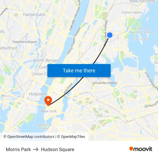 Morris Park to Hudson Square map