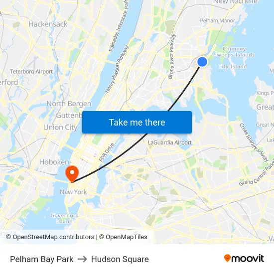 Pelham Bay Park to Hudson Square map