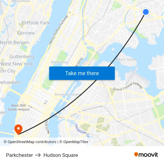 Parkchester to Hudson Square map