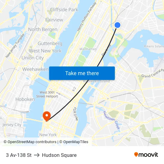 3 Av-138 St to Hudson Square map