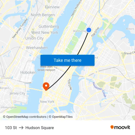 103 St to Hudson Square map