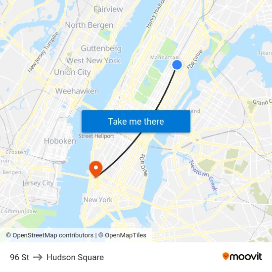 96 St to Hudson Square map