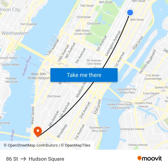 86 St to Hudson Square map