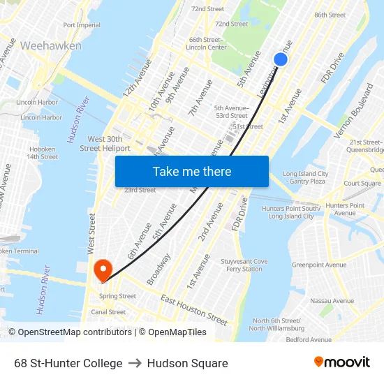 68 St-Hunter College to Hudson Square map