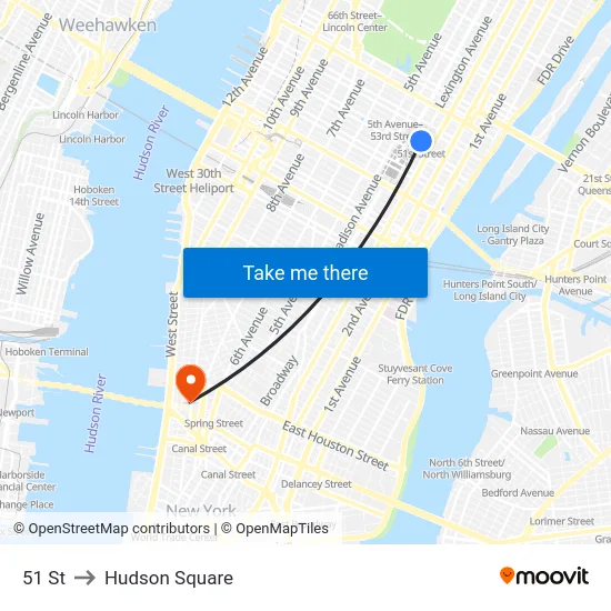 51 St to Hudson Square map