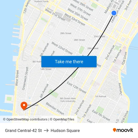 Grand Central-42 St to Hudson Square map