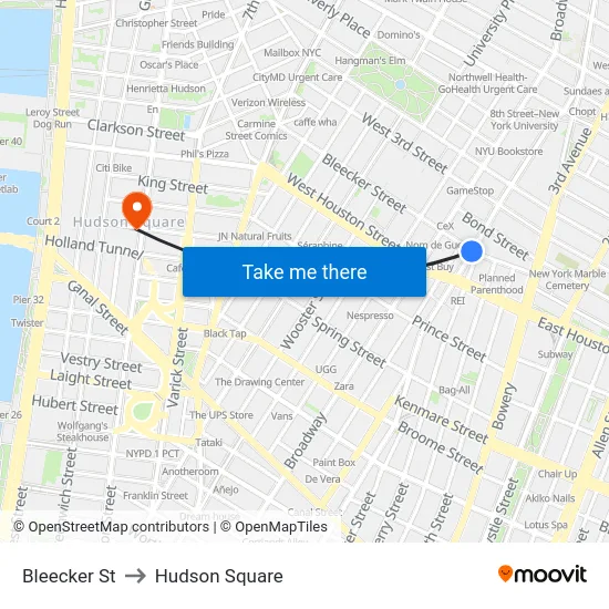 Bleecker St to Hudson Square map