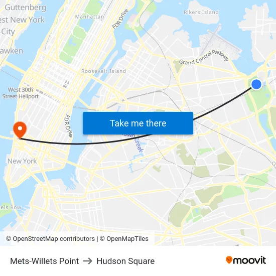 Mets-Willets Point to Hudson Square map