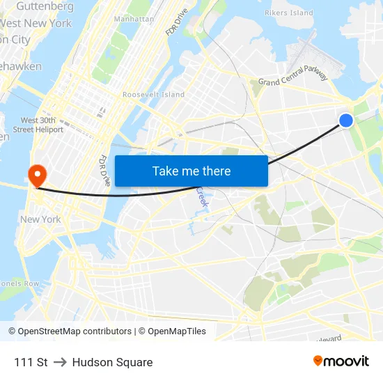 111 St to Hudson Square map