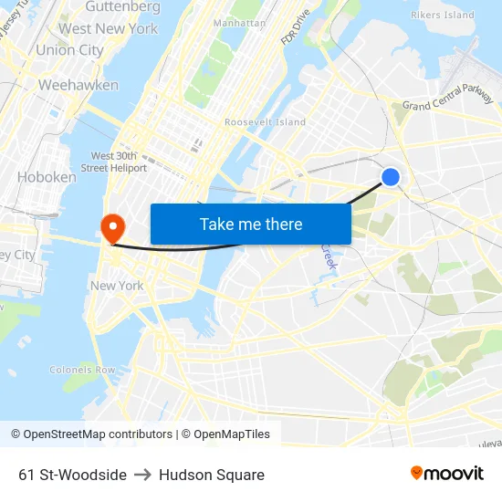 61 St-Woodside to Hudson Square map