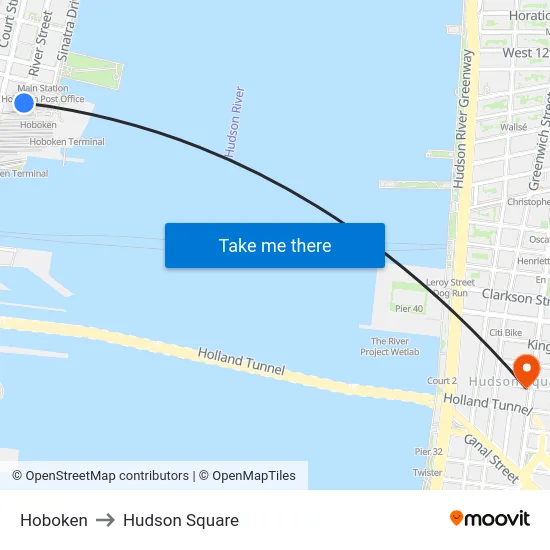 Hoboken to Hudson Square map