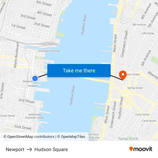 Newport to Hudson Square map