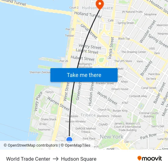 World Trade Center to Hudson Square map