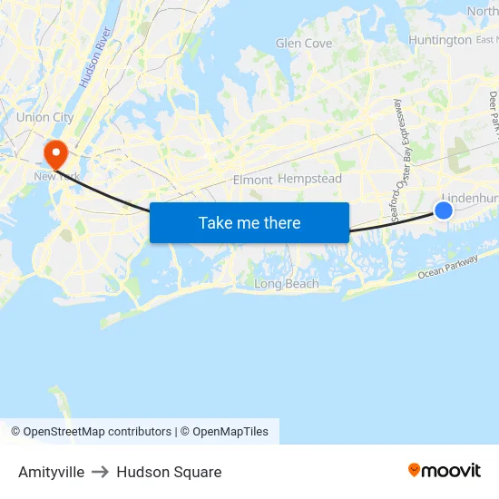 Amityville to Hudson Square map