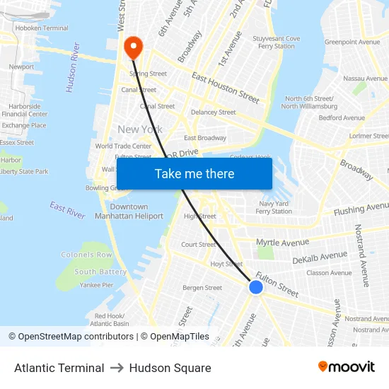 Atlantic Terminal to Hudson Square map