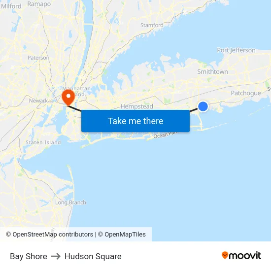 Bay Shore to Hudson Square map