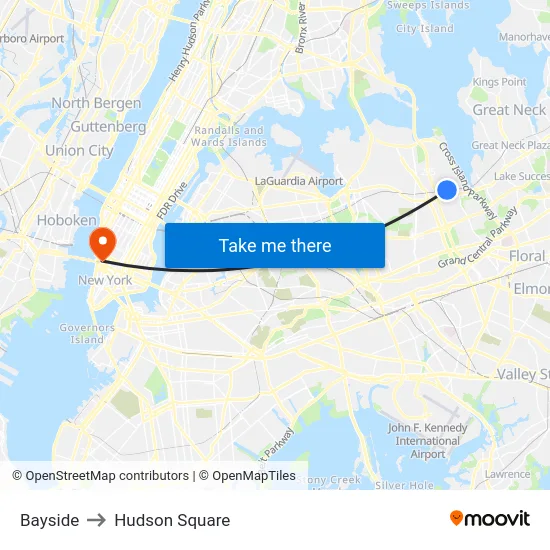 Bayside to Hudson Square map