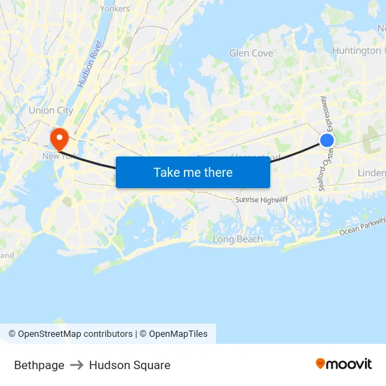 Bethpage to Hudson Square map