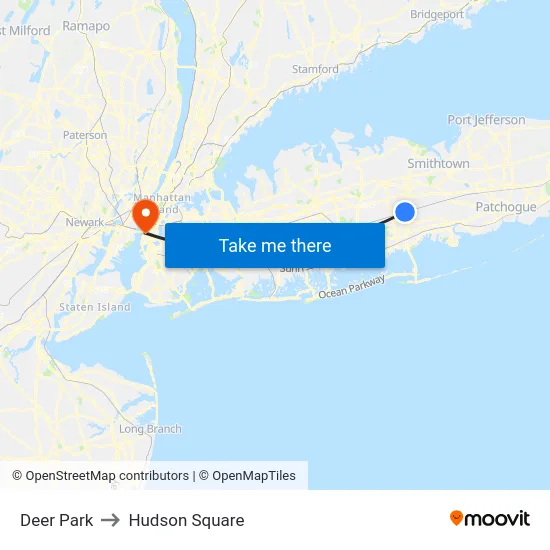 Deer Park to Hudson Square map