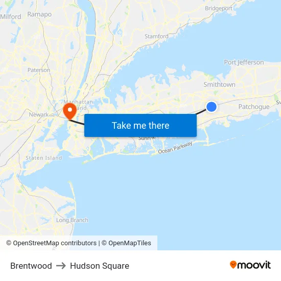 Brentwood to Hudson Square map