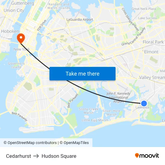 Cedarhurst to Hudson Square map
