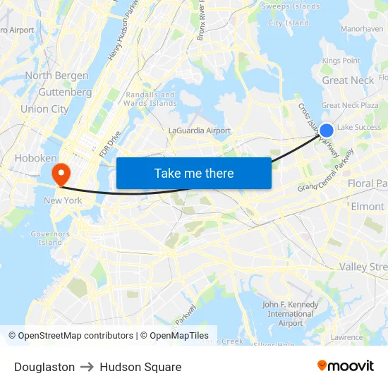 Douglaston to Hudson Square map