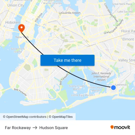 Far Rockaway to Hudson Square map