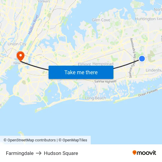 Farmingdale to Hudson Square map