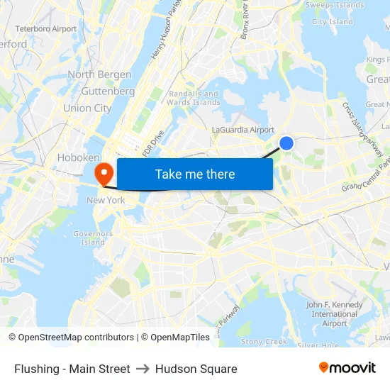 Flushing - Main Street to Hudson Square map