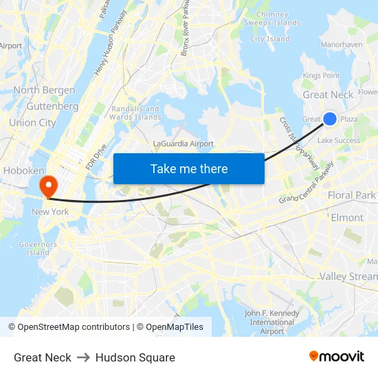 Great Neck to Hudson Square map