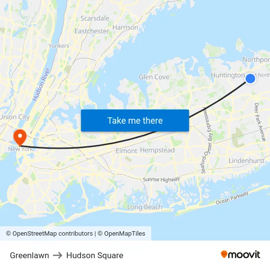 Greenlawn to Hudson Square map