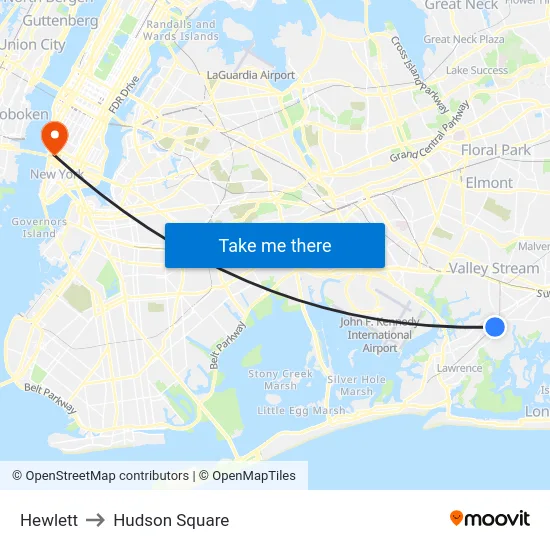 Hewlett to Hudson Square map