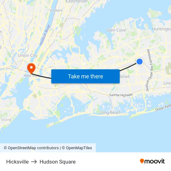 Hicksville to Hudson Square map