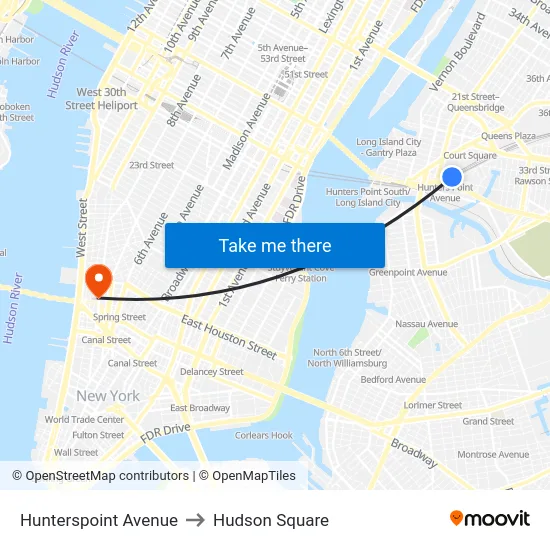 Hunterspoint Avenue to Hudson Square map