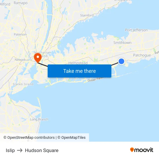 Islip to Hudson Square map