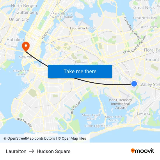 Laurelton to Hudson Square map