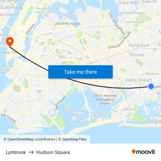 Lynbrook to Hudson Square map