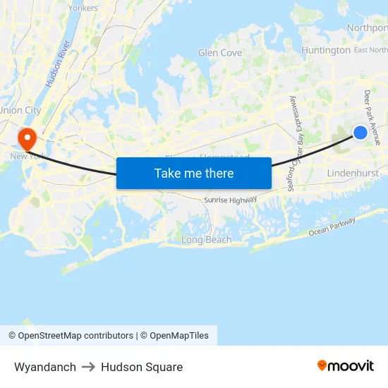 Wyandanch to Hudson Square map