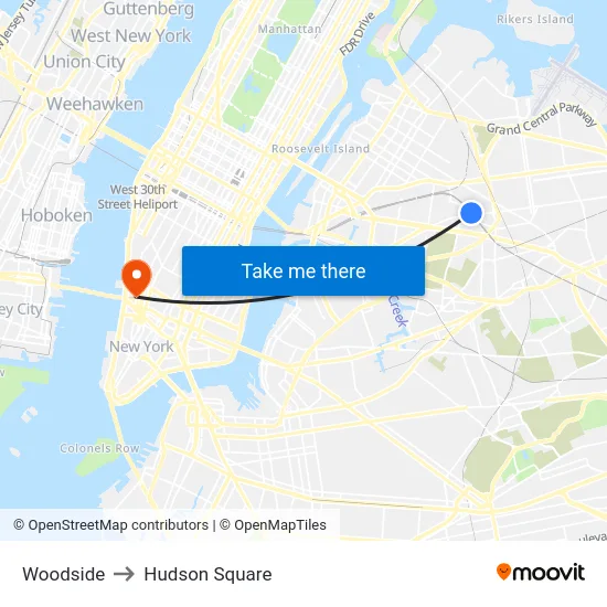 Woodside to Hudson Square map