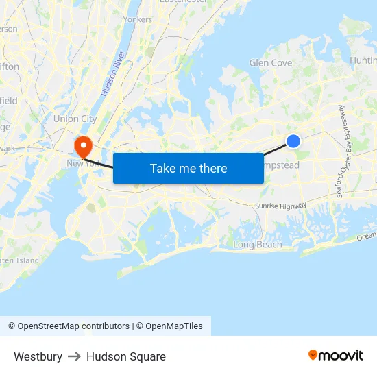 Westbury to Hudson Square map