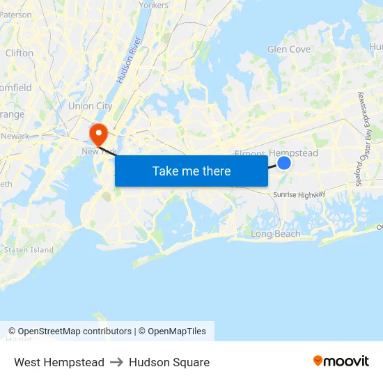 West Hempstead to Hudson Square map