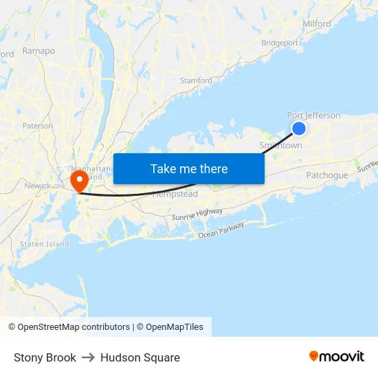Stony Brook to Hudson Square map