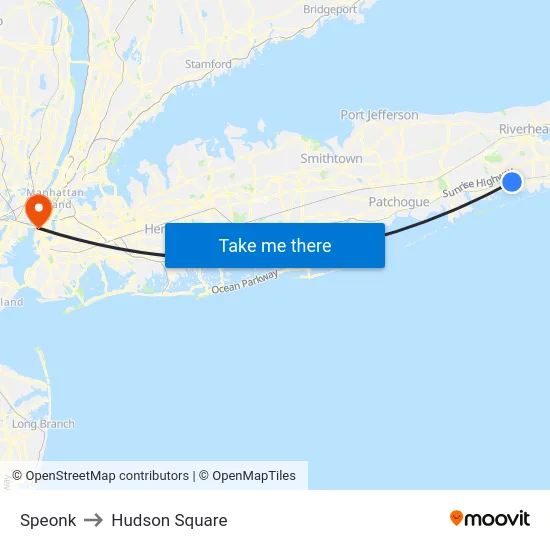 Speonk to Hudson Square map
